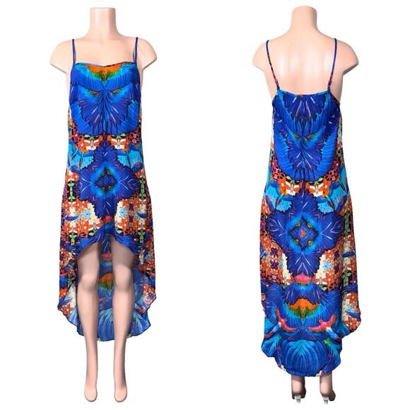 SHAHIDA PARIDES BLUE BIRD PARROT HIGH LOW SUMMER DRESSES SZ S/M $349 - Picture 2 of 8